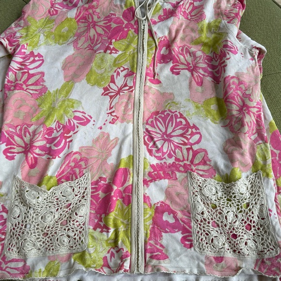 Sigrid Olsen Silk/Rayon Knit Zip-Up Sweater With Crochet Lace Pockets & Hood ~ M - Picture 12 of 16